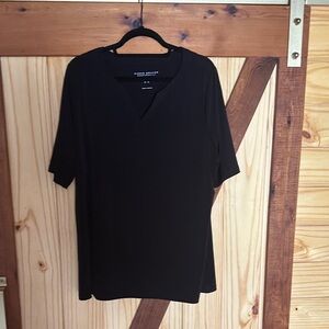 Susan Graver Classic Black V-Neck Short Sleeve Top